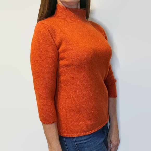L.L. Bean Burnt Orange Speckled Lambswool Mohair Mock Neck Sweater - Picture 3 of 12